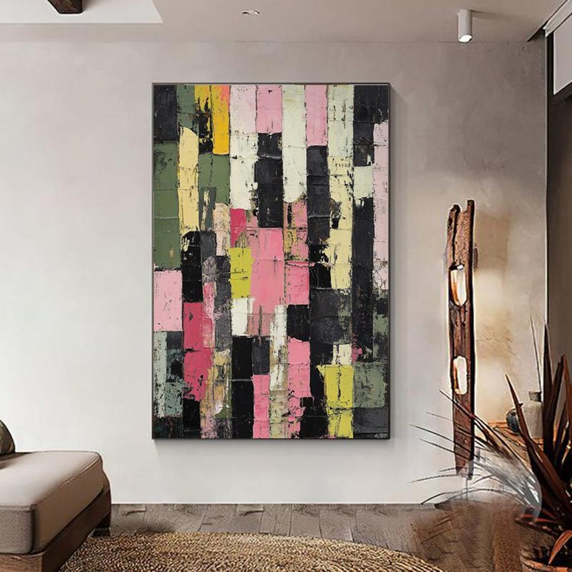 Bold Colorful Abstract 3D Blocks Textured Stripes Artwork Poster - Image 2