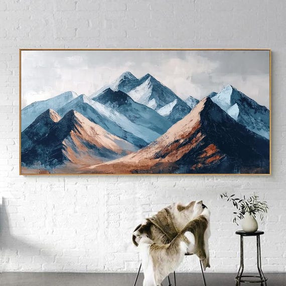 Hand Painted Abstract Oil Painting Gradient Irregular Mountain Peaks Modern Minimalist Textured Art For Living Room Entryway Dining Room