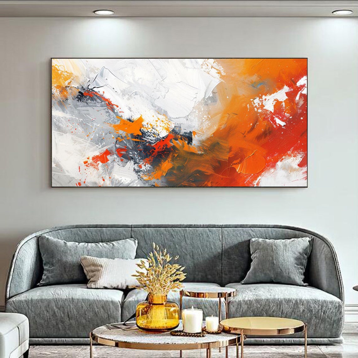 Bold Burnt Orange White and Grey Modern Abstract Artwork Poster - Image 4