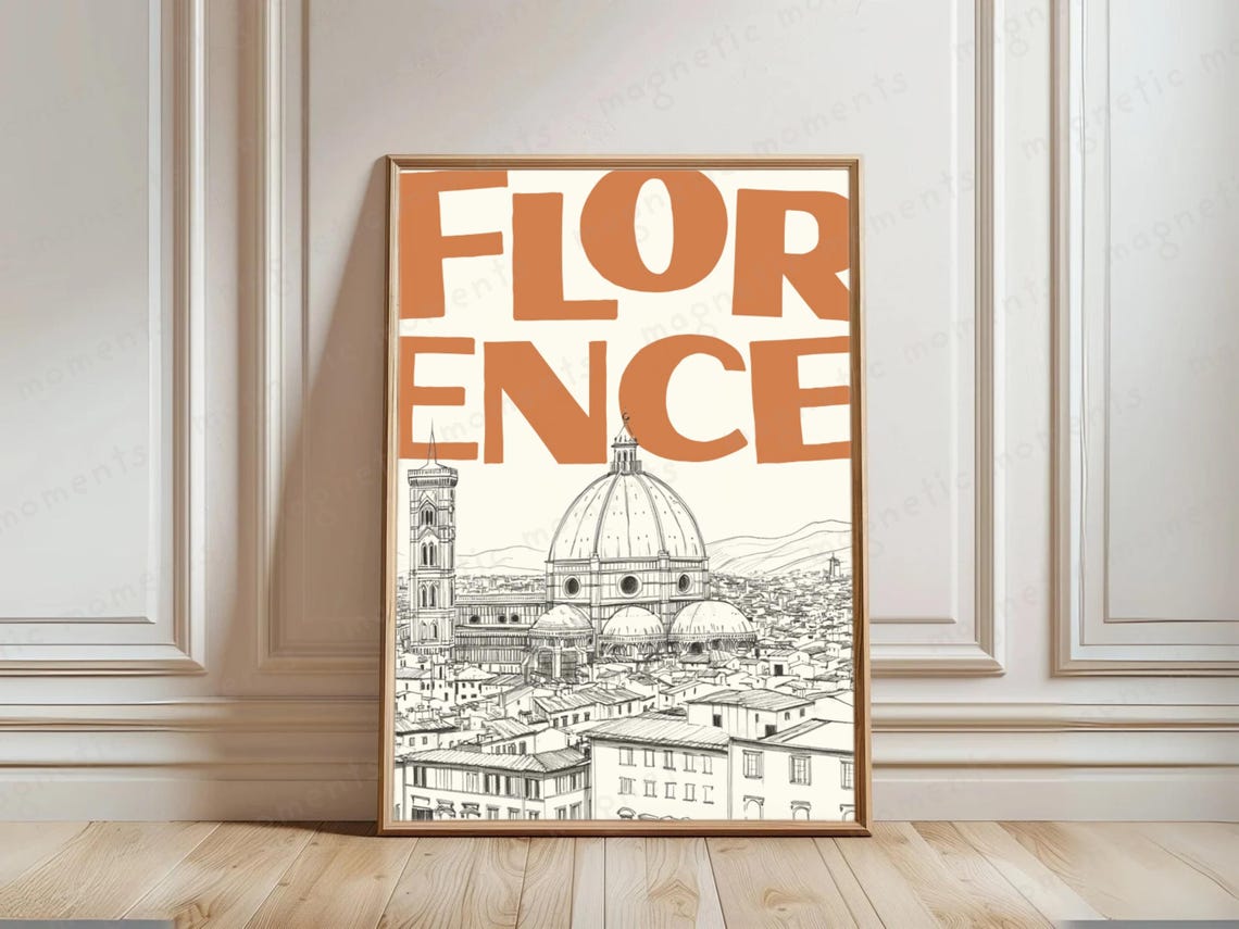 Florence Italy Duomo Cathedral Minimalist Terracotta Travel Poster