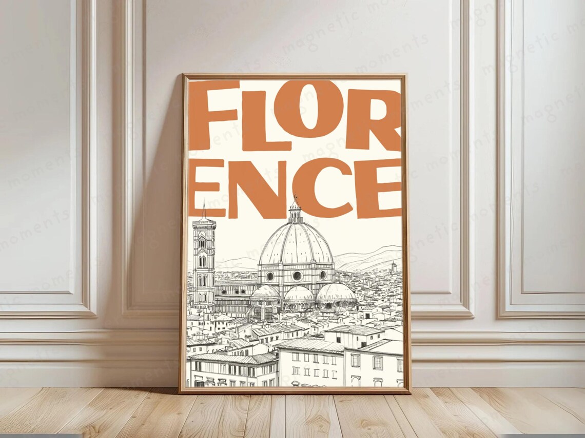 Florence Print Italy City Poster Duomo Art Landmarks Illustration Cityscape Wall Decor