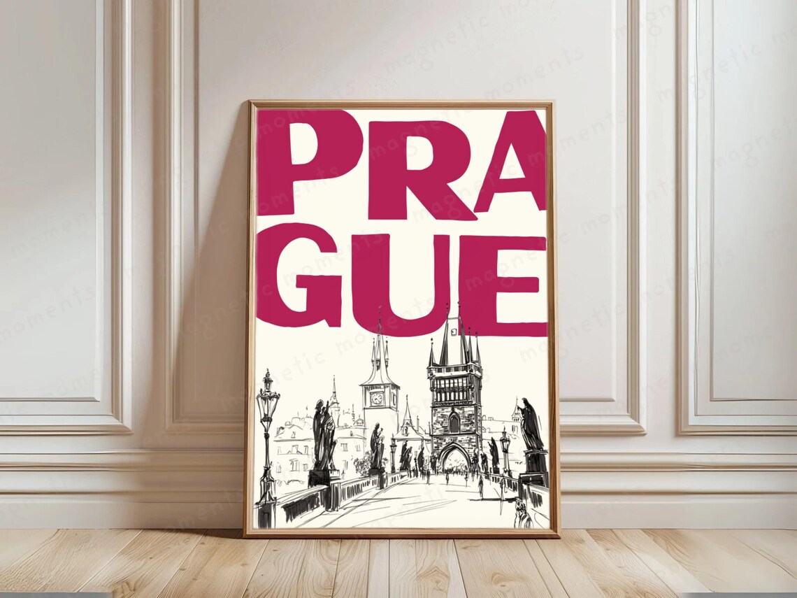 Prague Czech Republic Charles Bridge Ink Sketch Travel Poster