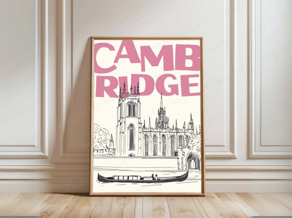 Cambridge England Print Minimalist Travel Poster Kings College Illustration City Wall Art