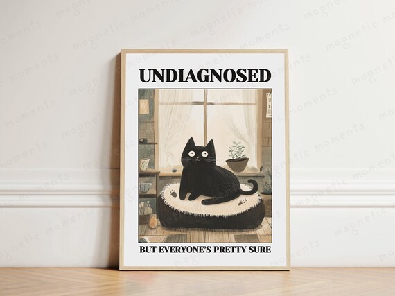 Undiagnosed But Everyone's Pretty Sure Funny Black Cat Poster Gift