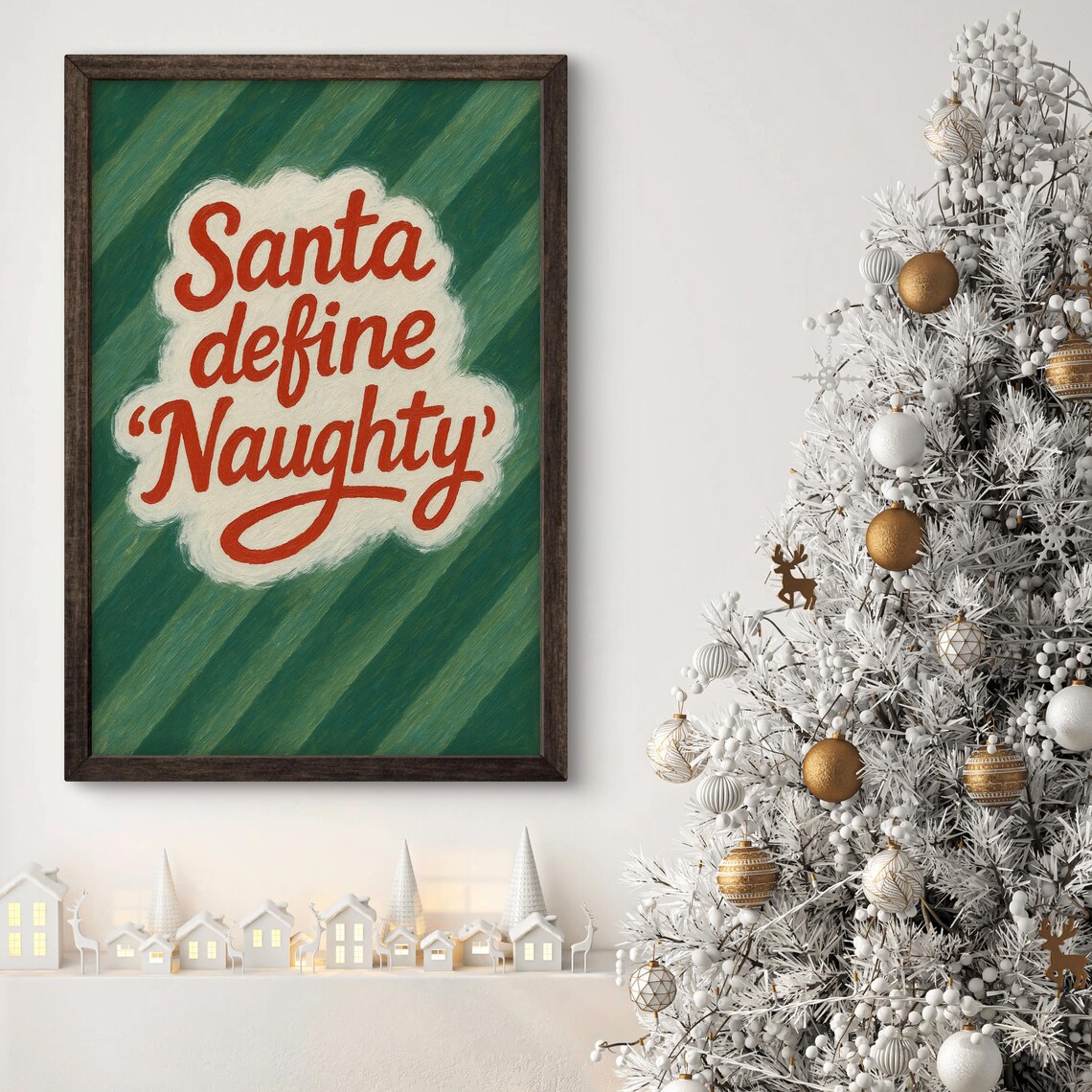 Funny Santa Define Naughty Christmas Print Red Green Holiday Decor