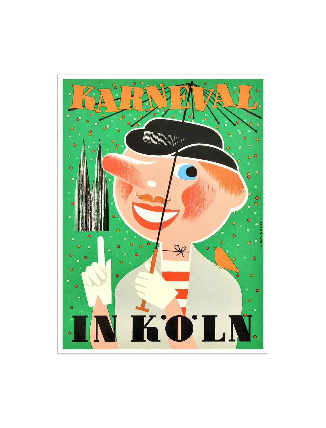 Karneval in Koln Cologne Carnival Vintage German Travel Poster