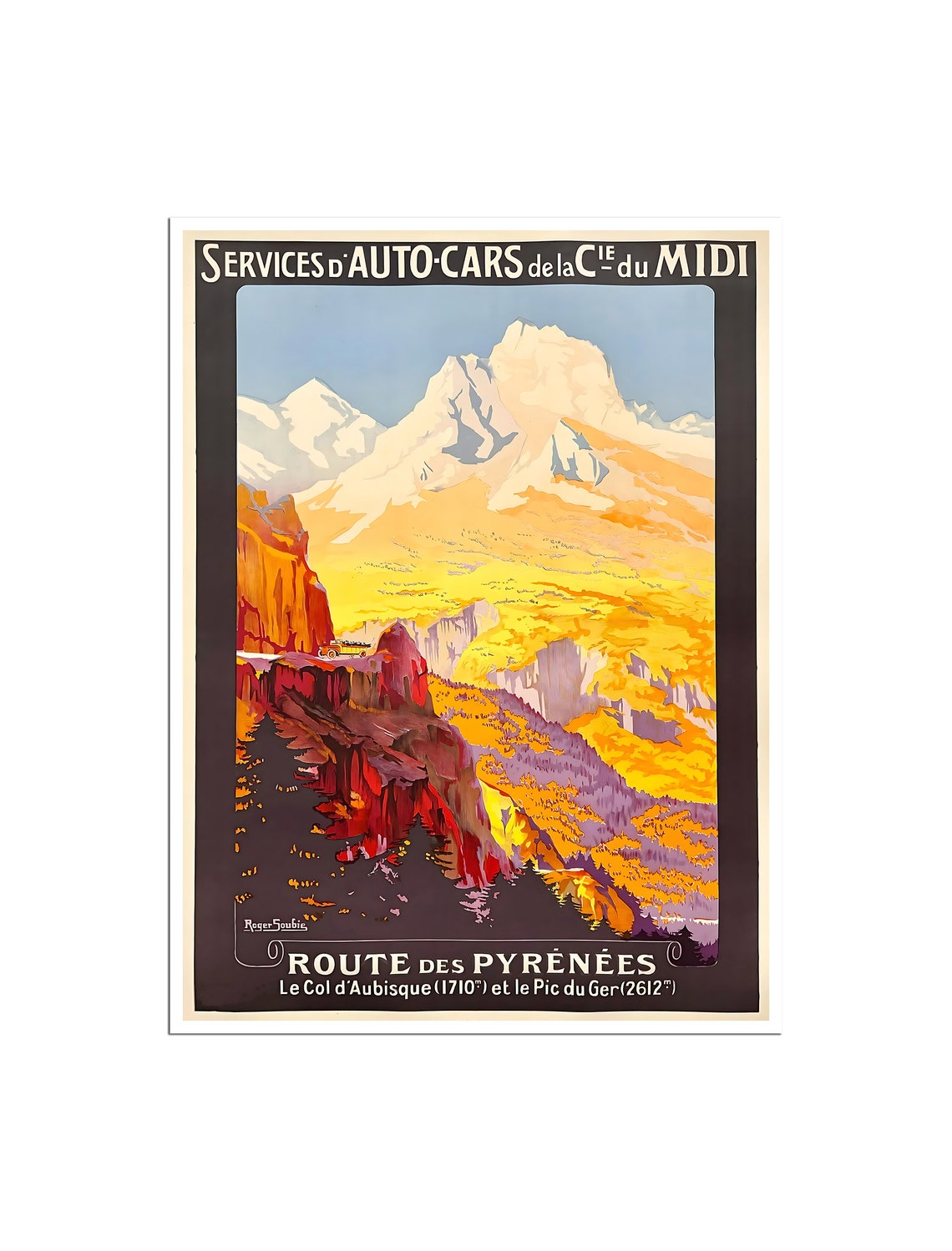 Route Des Pyrenees Col dAubisque Vintage French Travel Poster