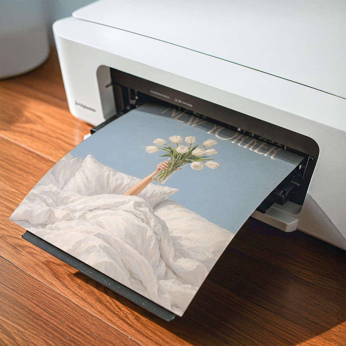 New York Wall Art White Tulips In Bed Print Blue Floral Magazine Cover Poster Cozy Bedroom Decor - Image 7