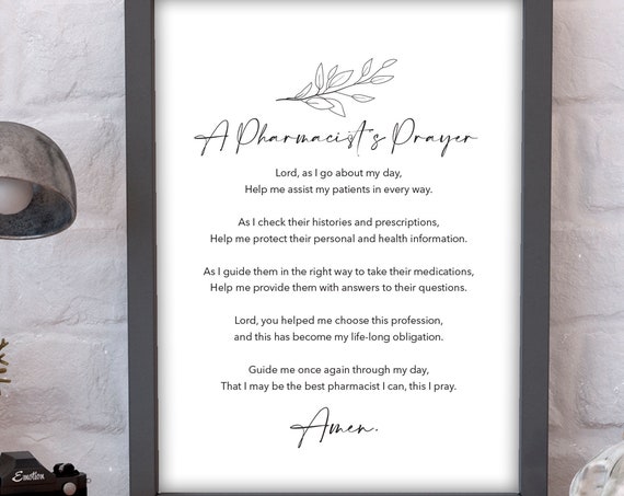 Pharmacist Prayer, Christian Minimalist Wall Art Print