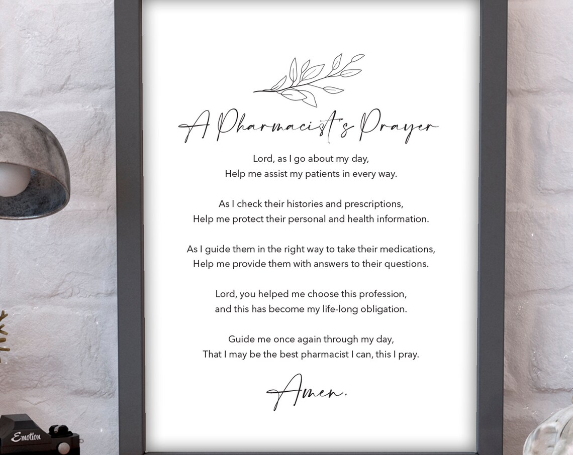 Pharmacist Prayer, Christian Minimalist Wall Art Print