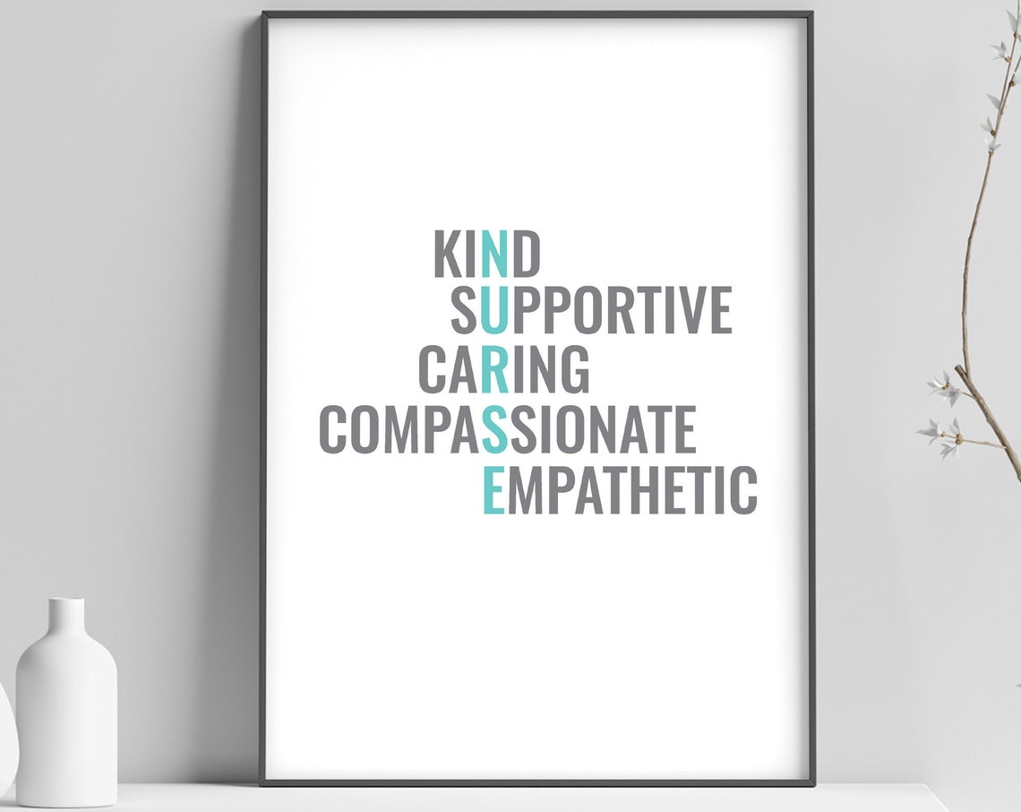 NURSE Kind Supportive Caring Compassionate Empathetic Gift Wall Print