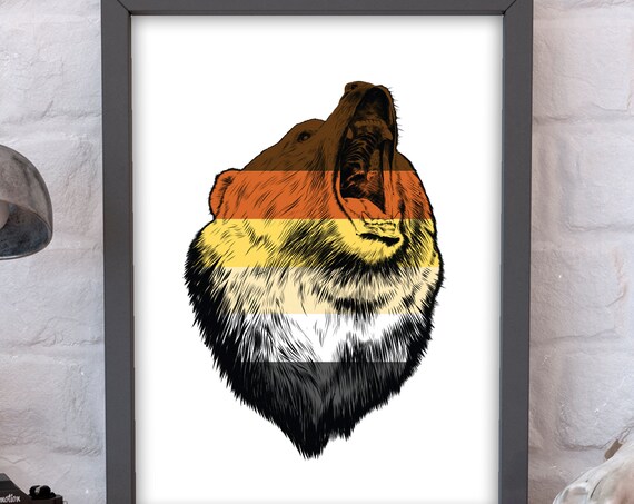 Bear Pride Flag Roaring Bear Graphic LGBTQ Community Art Print