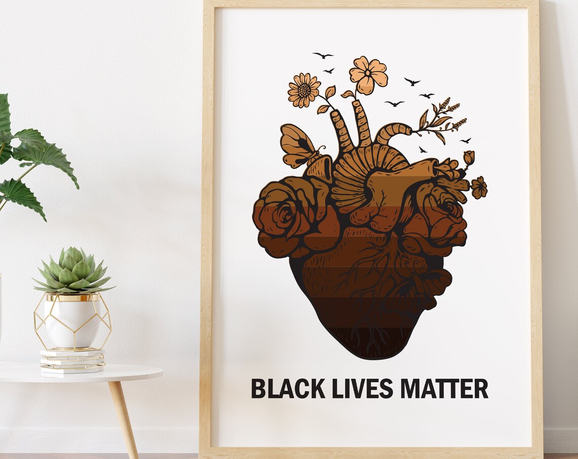 Black Lives Matter Anatomical Heart Floral Civil Rights Poster