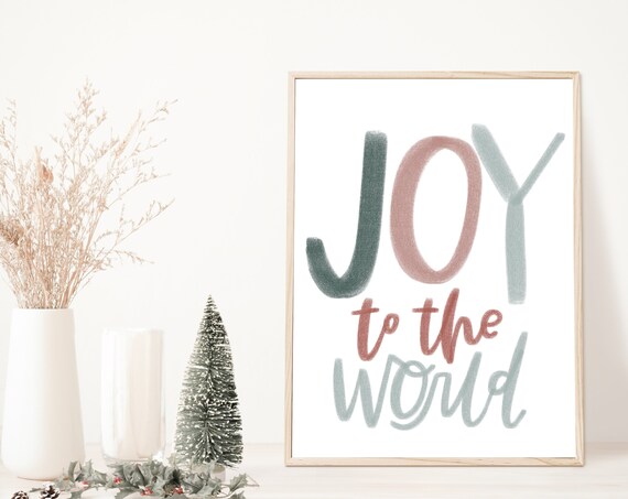 Joy to the World Pastel Watercolor Hand Lettered Christmas Poster