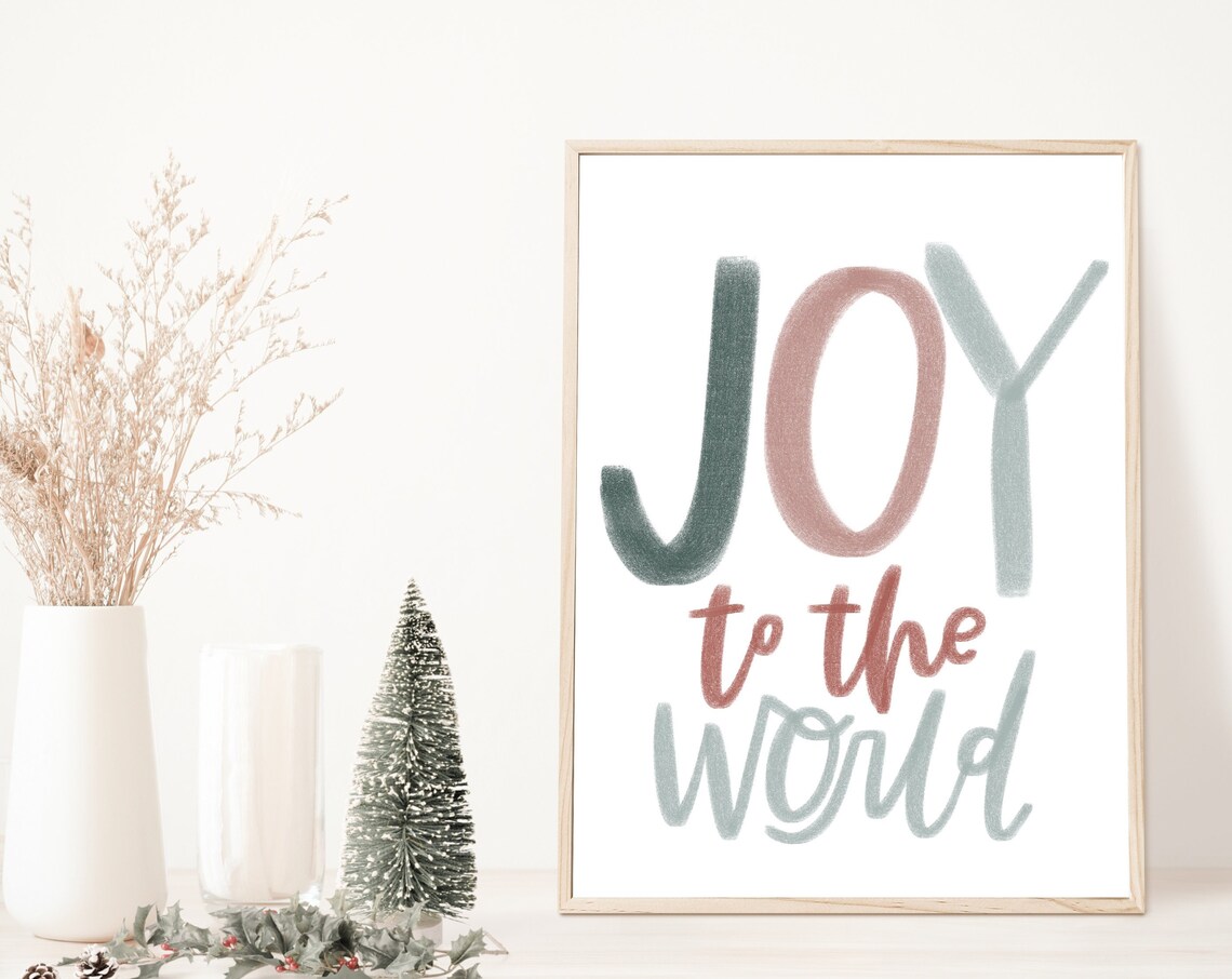 Joy to the World Pastel Watercolor Hand Lettered Christmas Poster