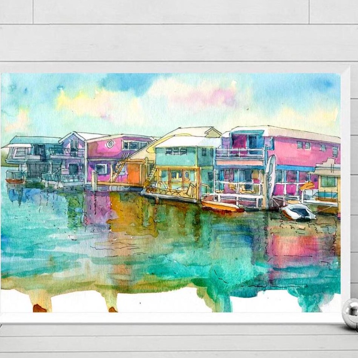 Key West Watercolor Travel Poster, Florida Seascape
