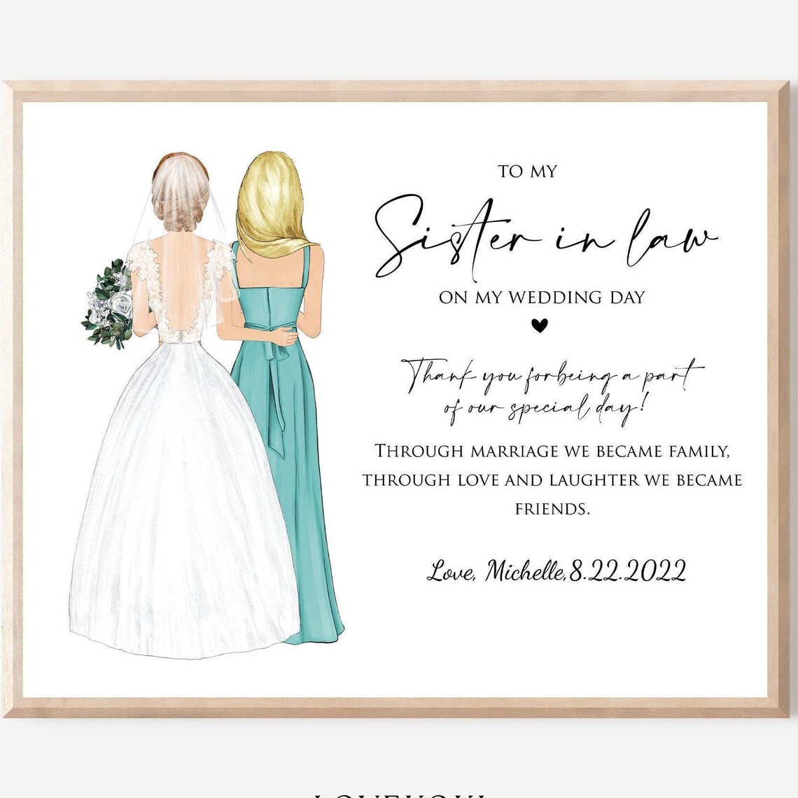 To My Sister In Law On My Wedding Day Bride Tribute Gift Poster