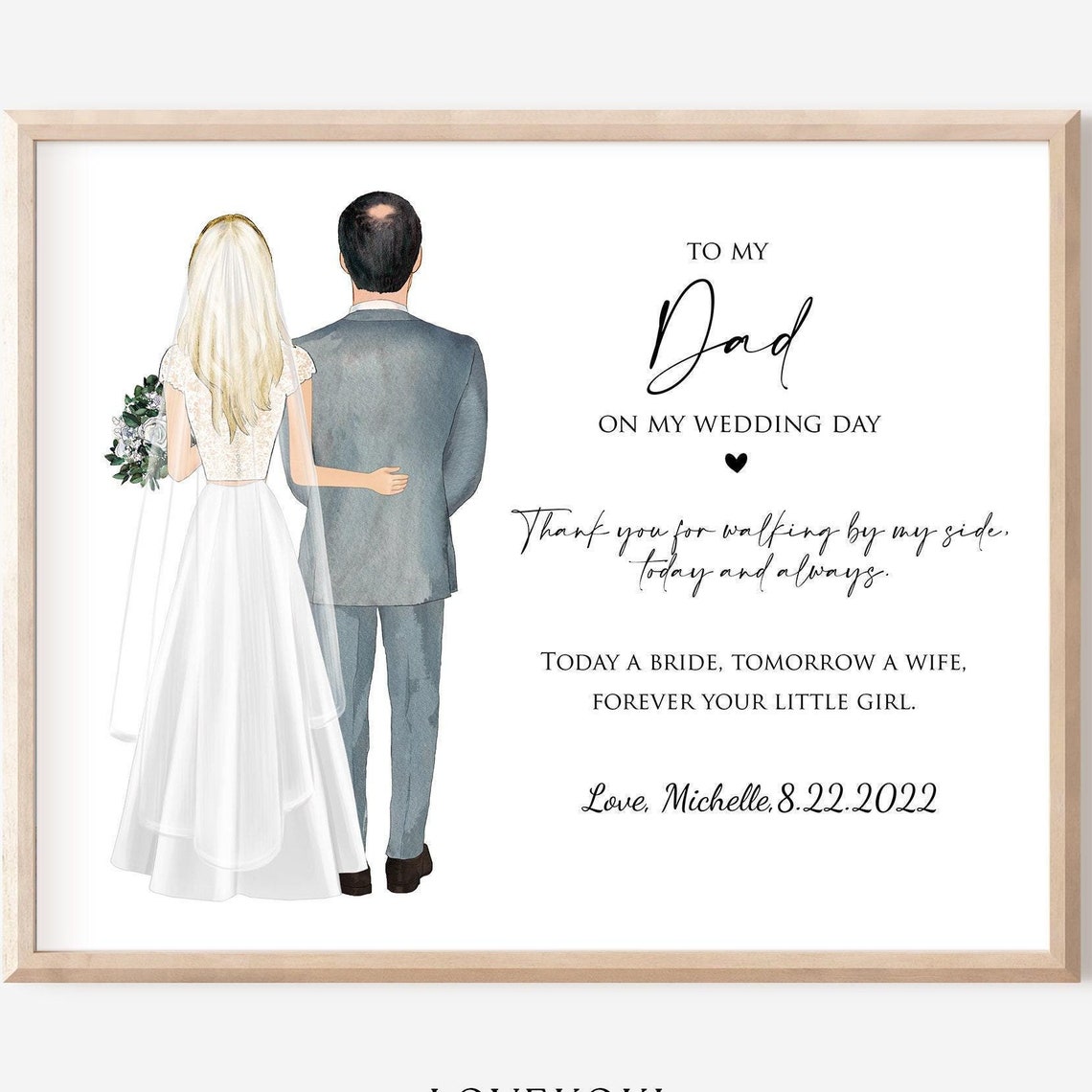 To My Dad on My Wedding Day Custom Bride and Dad Keepsake Poster