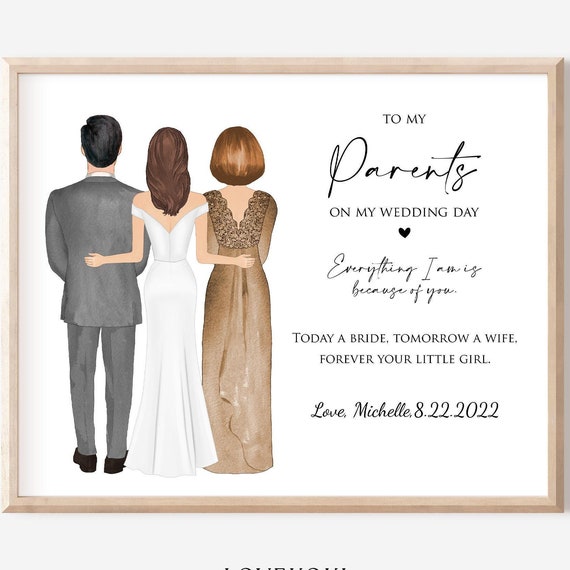 Wedding Gift For Parents Of The Bride On Wedding Day Wedding Illustration Thank You Parents Gifts Personalized Bride Mom Dad Drawing
