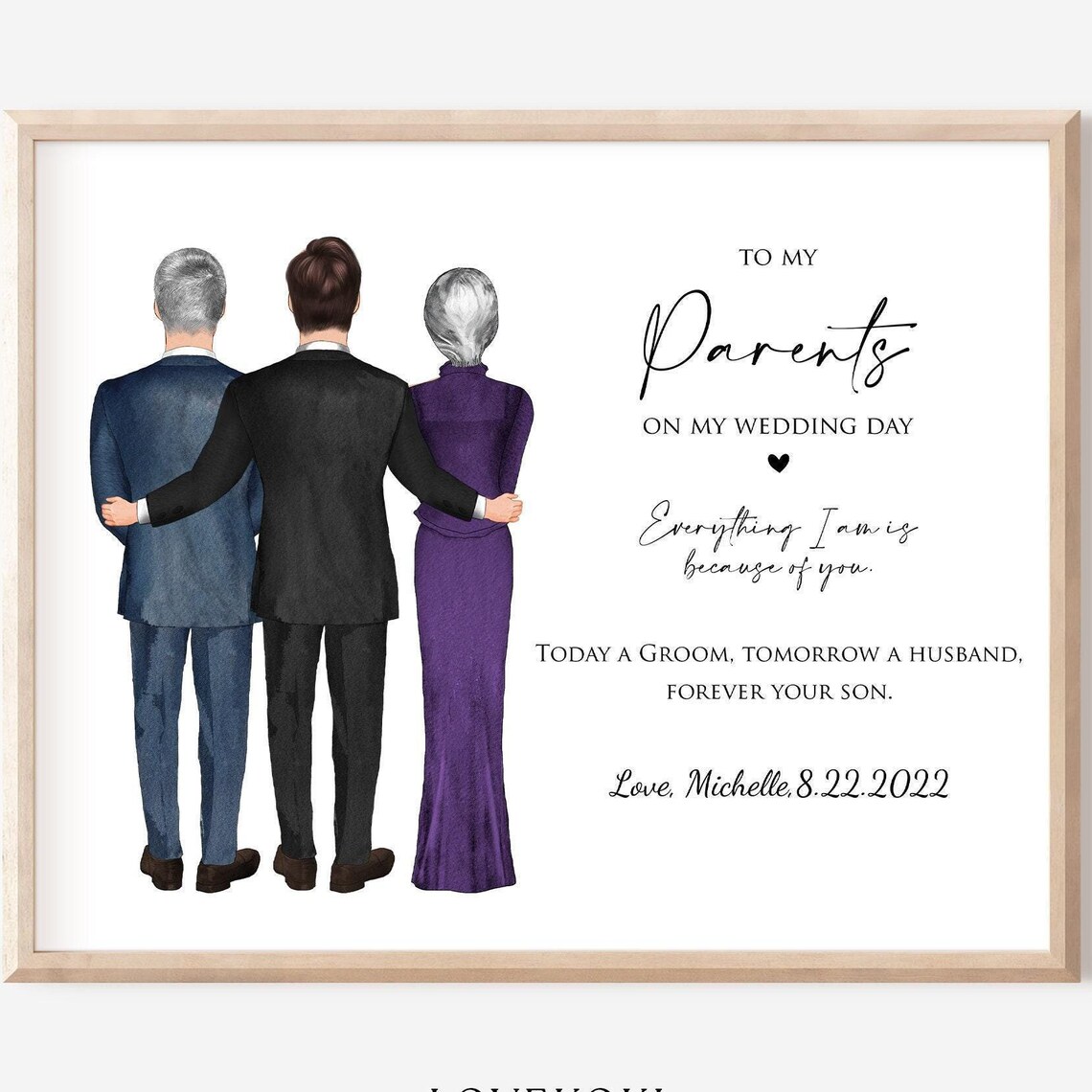 Personalized Wedding Illustration for Groom's Parents Print