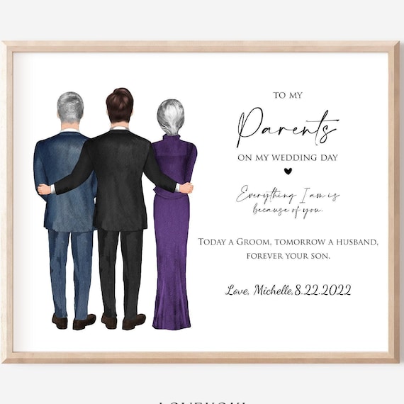 Personalized Wedding Illustration for Groom's Parents Print