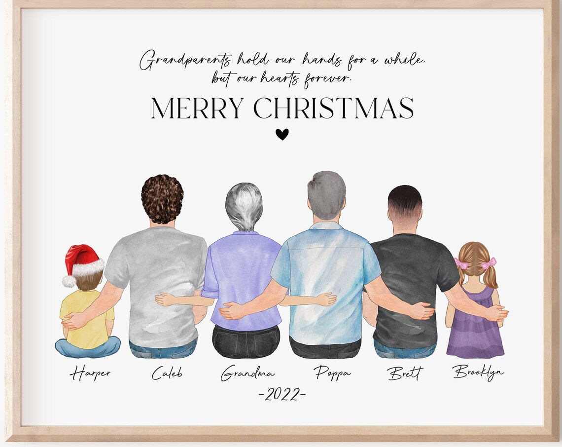 Personalized Grandparents Christmas 2022 Family Portrait Poster