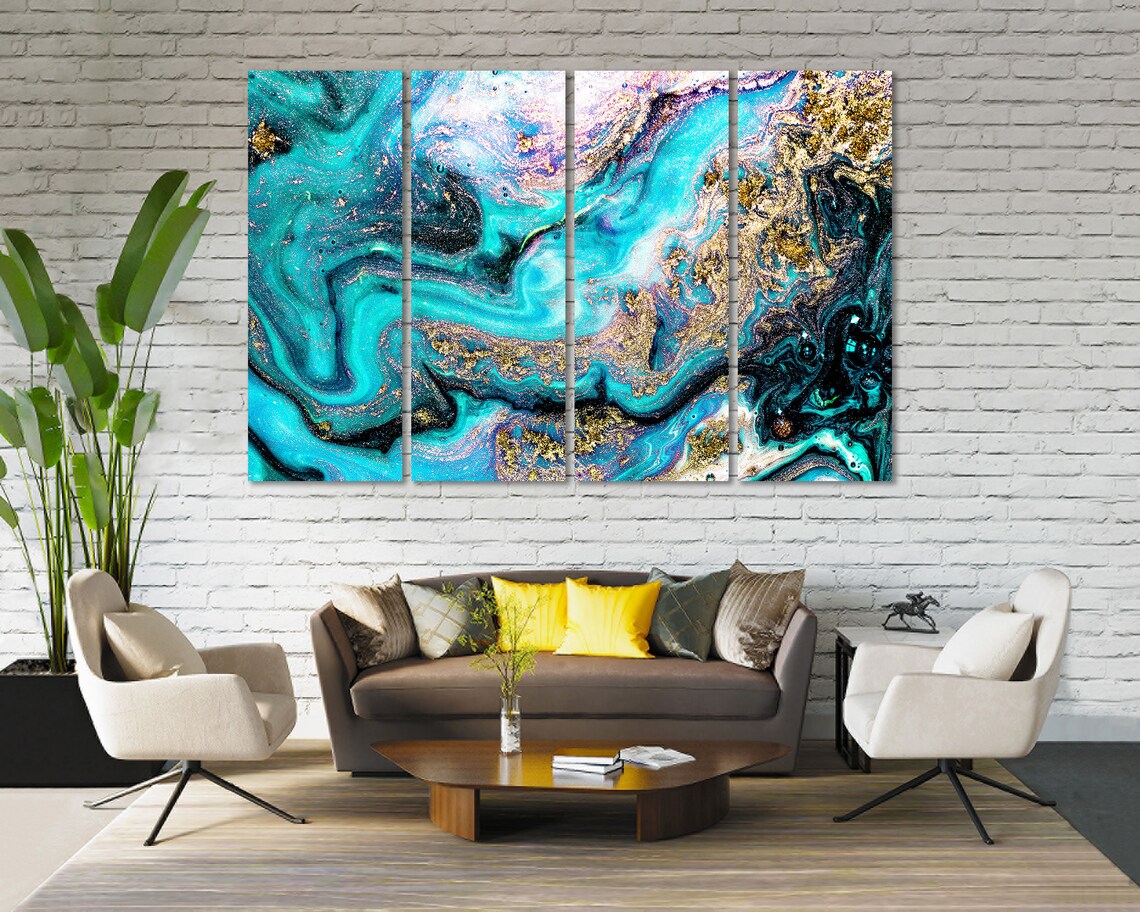 Abstract Acrylic Gold and Blue Decor Art Print - Image 5