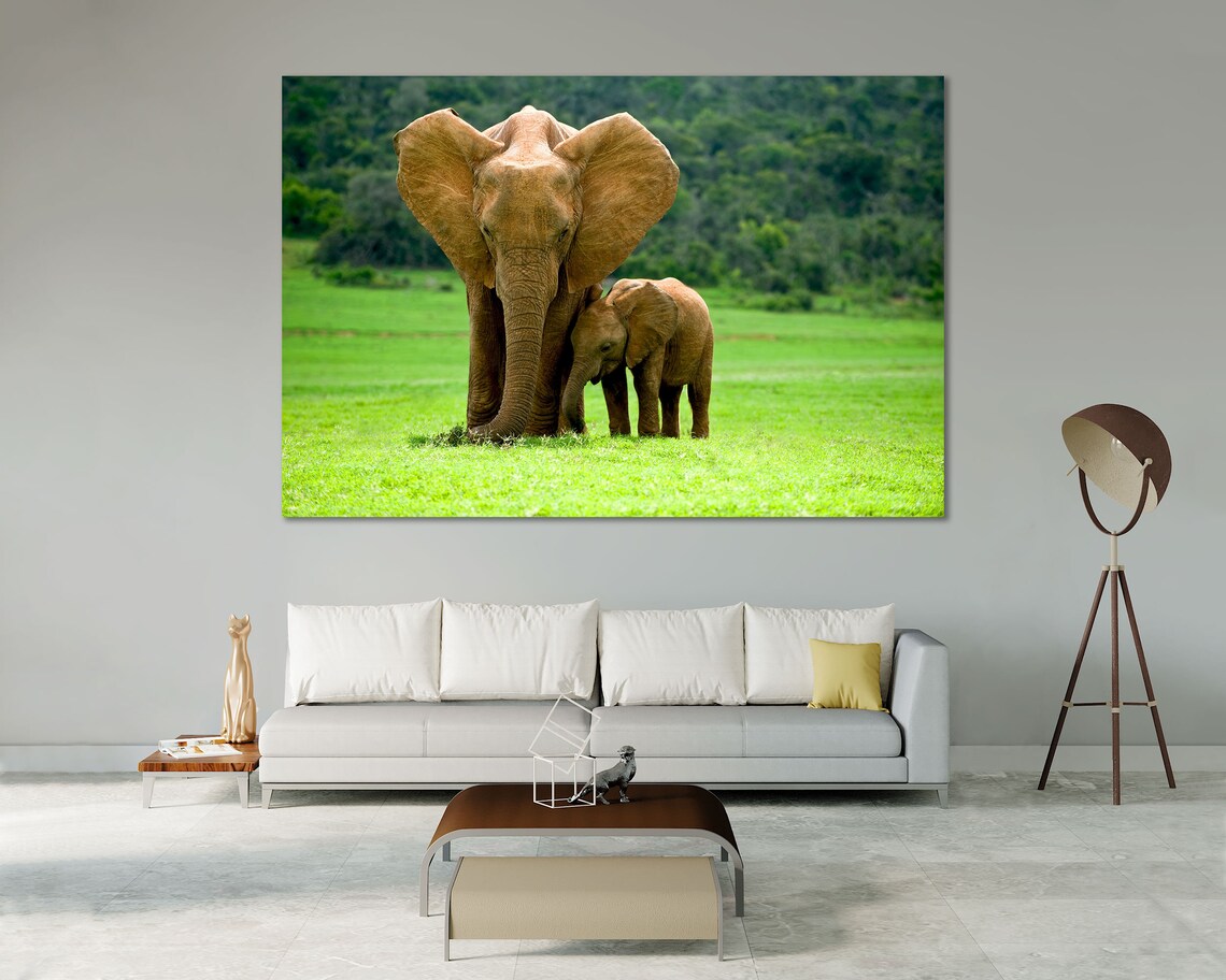 Mother Elephant and Baby Savanna Photo Tender Wildlife Wall Art Poster - Image 4