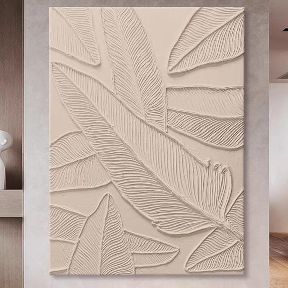 Beige Botanical Leaves Textured Abstract Modern Minimalist Art Poster