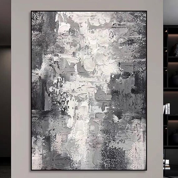 Hazy Abstract Acrylic Painting Thick Textured Handmade Art Extra Large Painting Original Gray White Wall Art Modern Home Decor