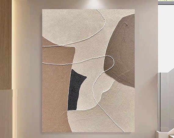 Large Abstract Wall Decor Hand Painted 3d Texture Oil Painting Personalized Acrylic Art Color Block And Line Artwork Beige White Brown Art