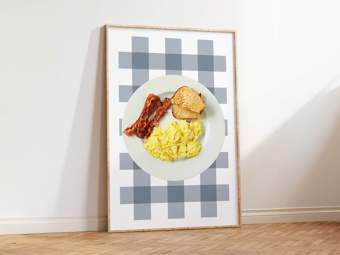 Bacon Eggs Toast Breakfast Plate Gingham Photo Kitchen Wall Poster