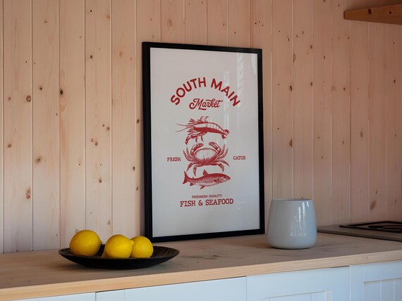 Fish Market Print Retro Kitchen Art Decor Fish Seafood Kitchen Wall Art Retro Fish Market Poster Kitchen Gift For Home