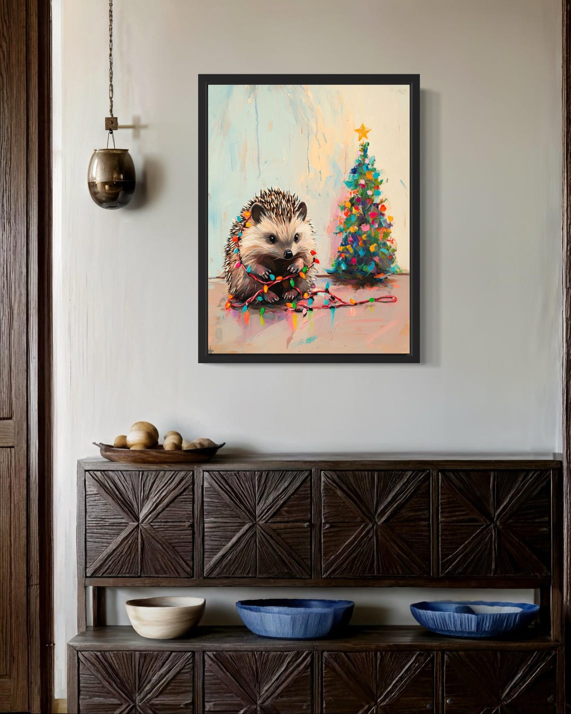 Hedgehog Tangled In Christmas Lights Holiday Tree Poster Artwork - Image 2