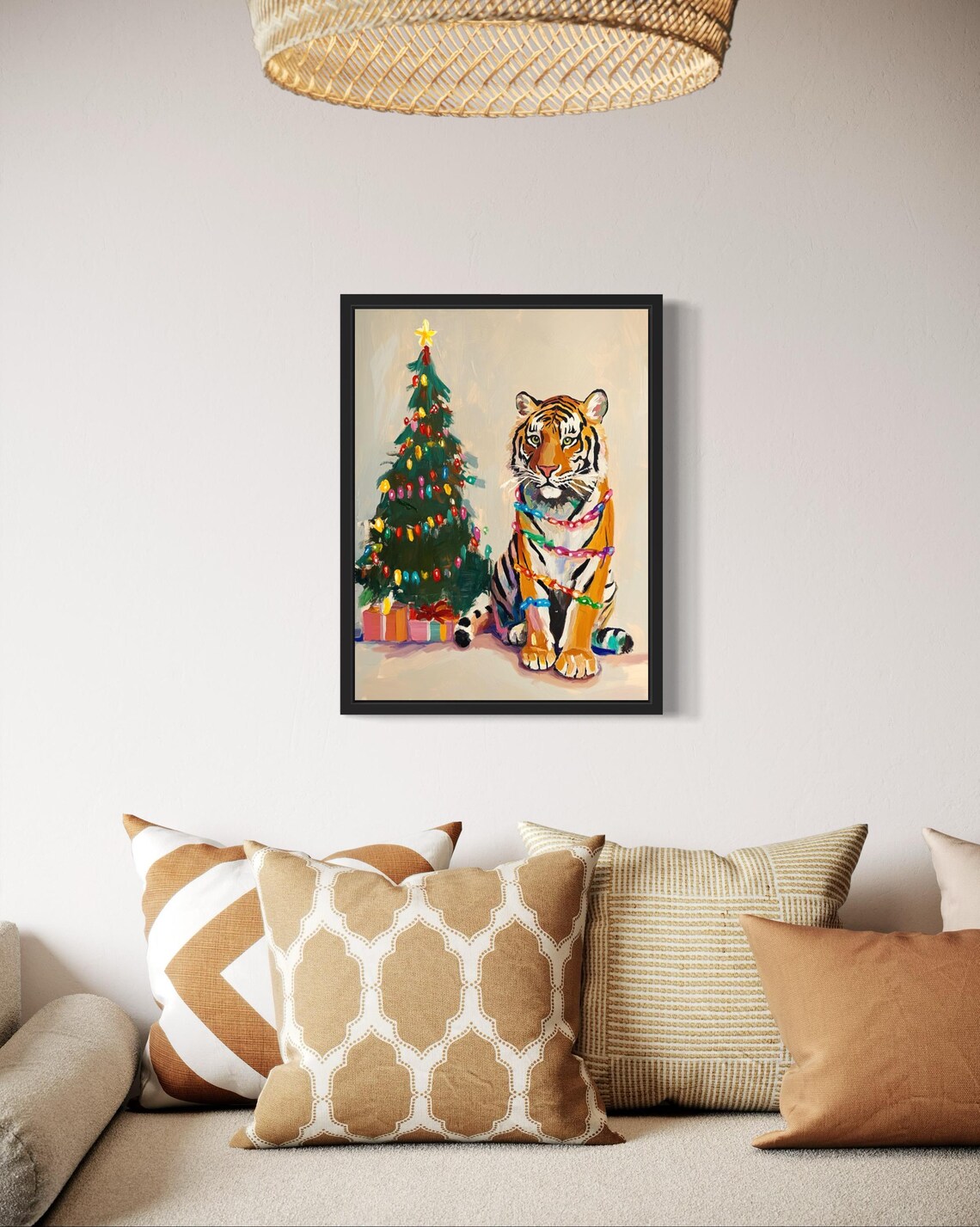 Tiger Wrapped in Colorful Christmas Lights by Holiday Tree Poster - Image 2