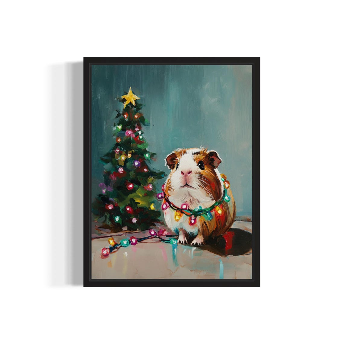 Guinea Pig Tangled In Christmas Lights Holiday Poster Artwork