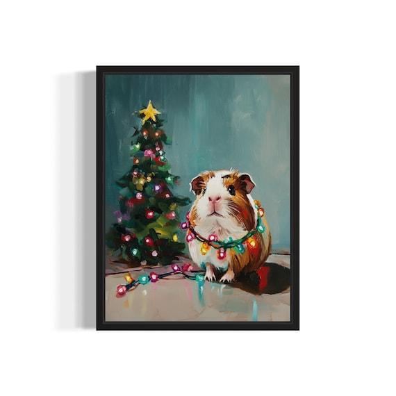 Guinea Pig Tangled In Christmas Lights Holiday Poster Artwork