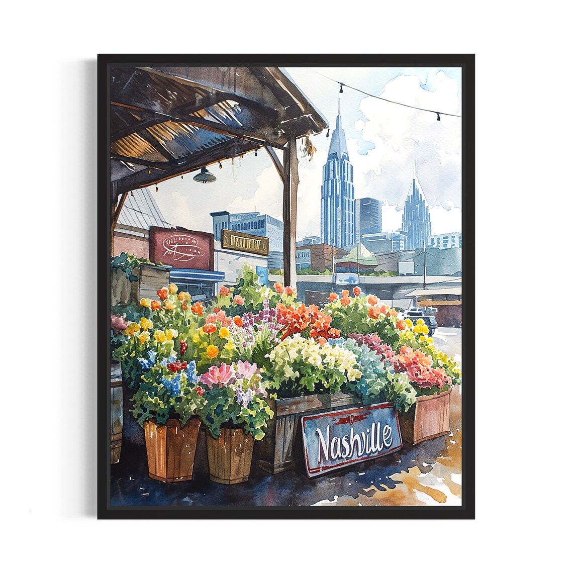 Nashville Flower Market Neutral Botanical Art Print