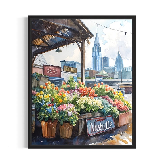 Nashville Flower Market Neutral Botanical Art Print