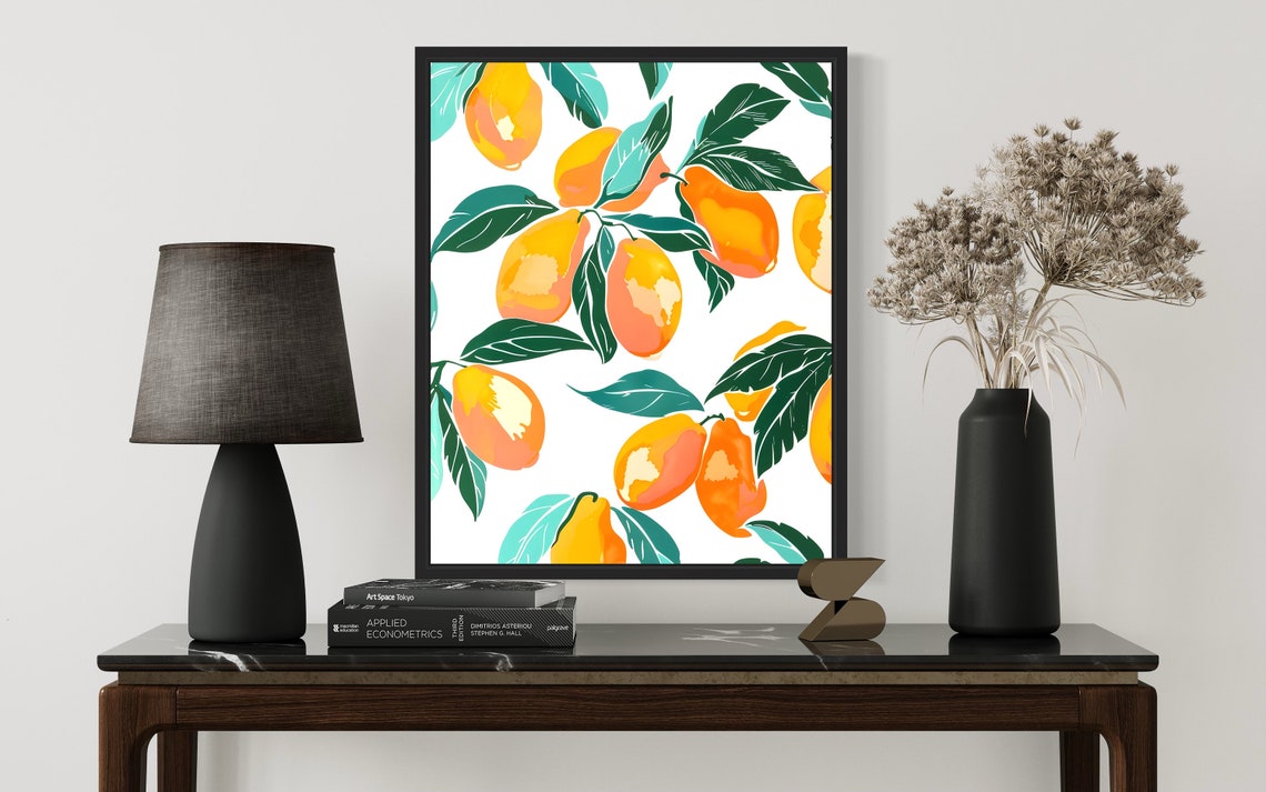 Mango Pattern Orange Teal Tropical Sunny Illustrated Fruit Poster - Image 2