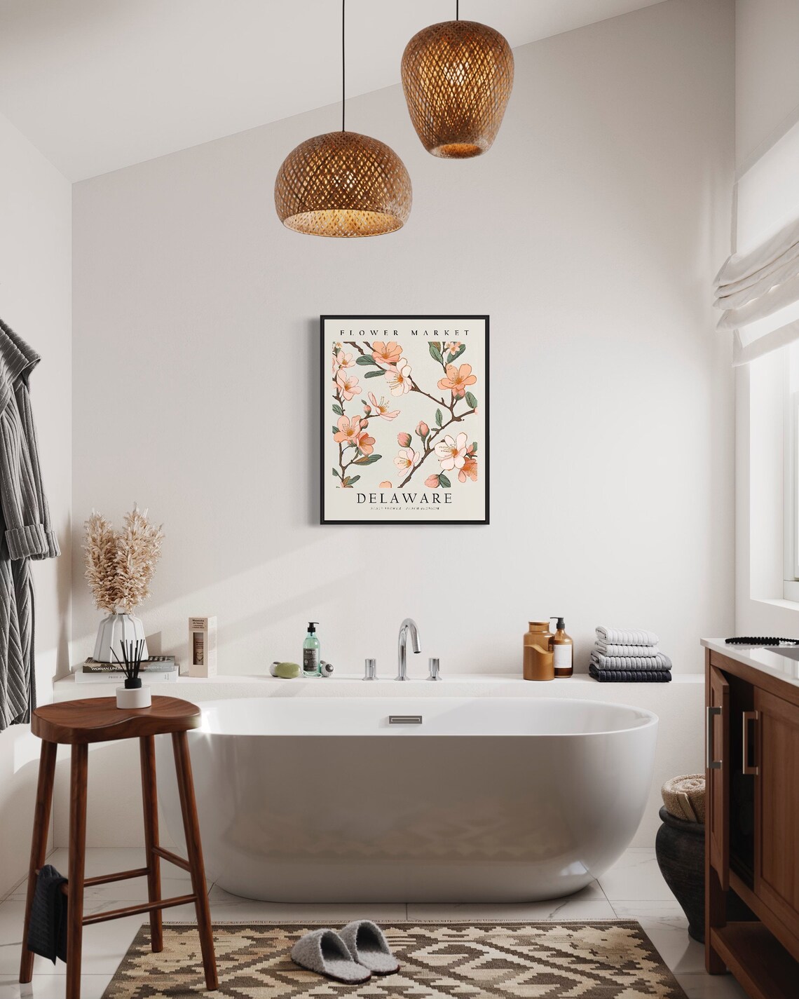 Delaware Peach Blossom Neutral Botanical Art Print - Image 3