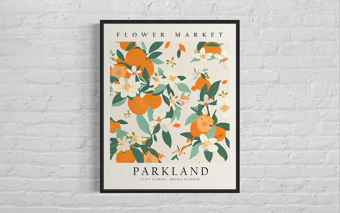 Parkland Florida Orange Blossom Flower Market Botanical Art Poster
