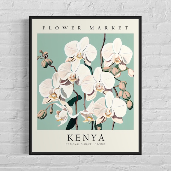 Kenya Flower Market Art Print Kenya Flower Orchid Wall Art Botanical Pastel Artwork