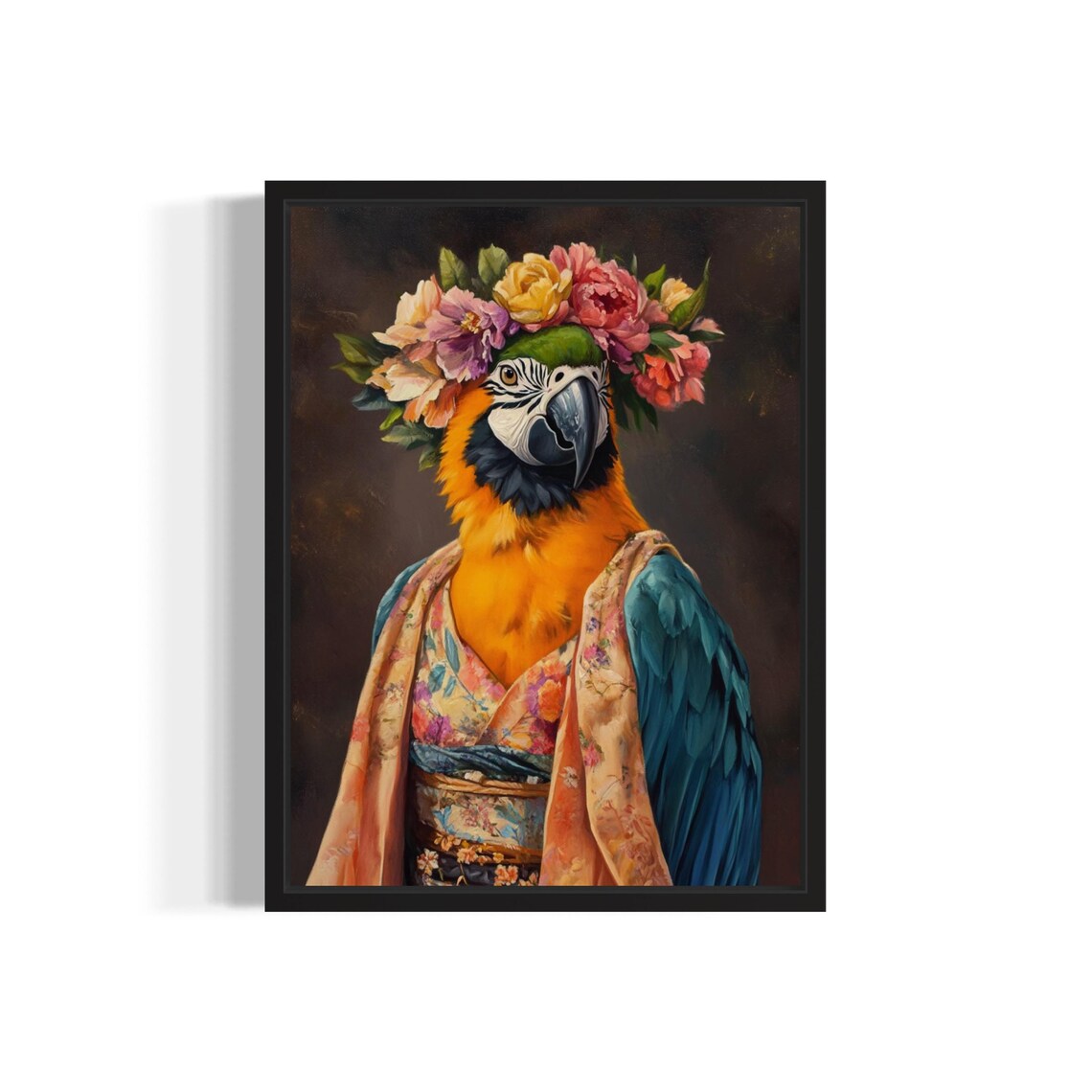 Macaw in Kimono Art Print, Botanical Decor