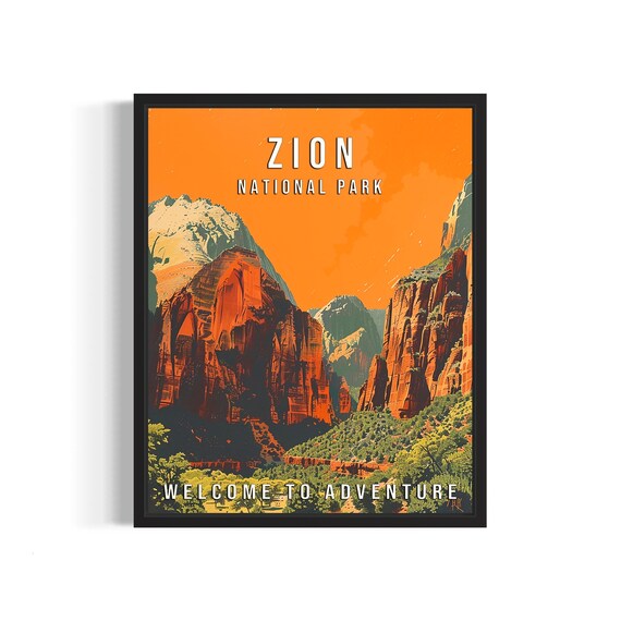 Zion National Park Utah Red Rock Canyon Sunset Vintage Travel Poster