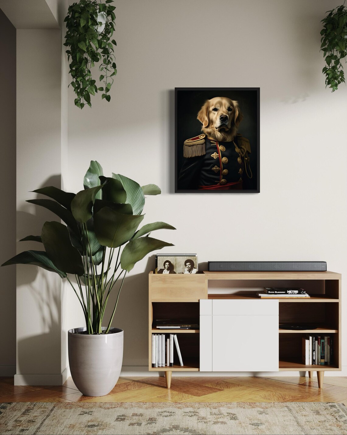 Golden Retriever in Military General Uniform Portrait Poster - Image 2