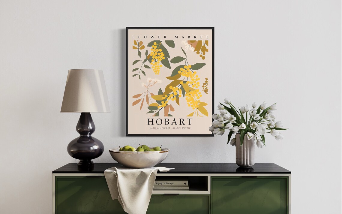 Hobart Golden Wattle Flower Market Botanical Travel Decor Poster - Image 2