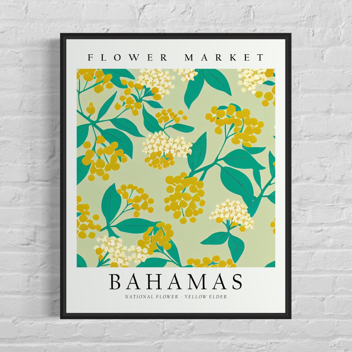 Bahamas Flower Market Art Print Bahamas Flower Yellow Elder Wall Art Botanical Pastel Artwork
