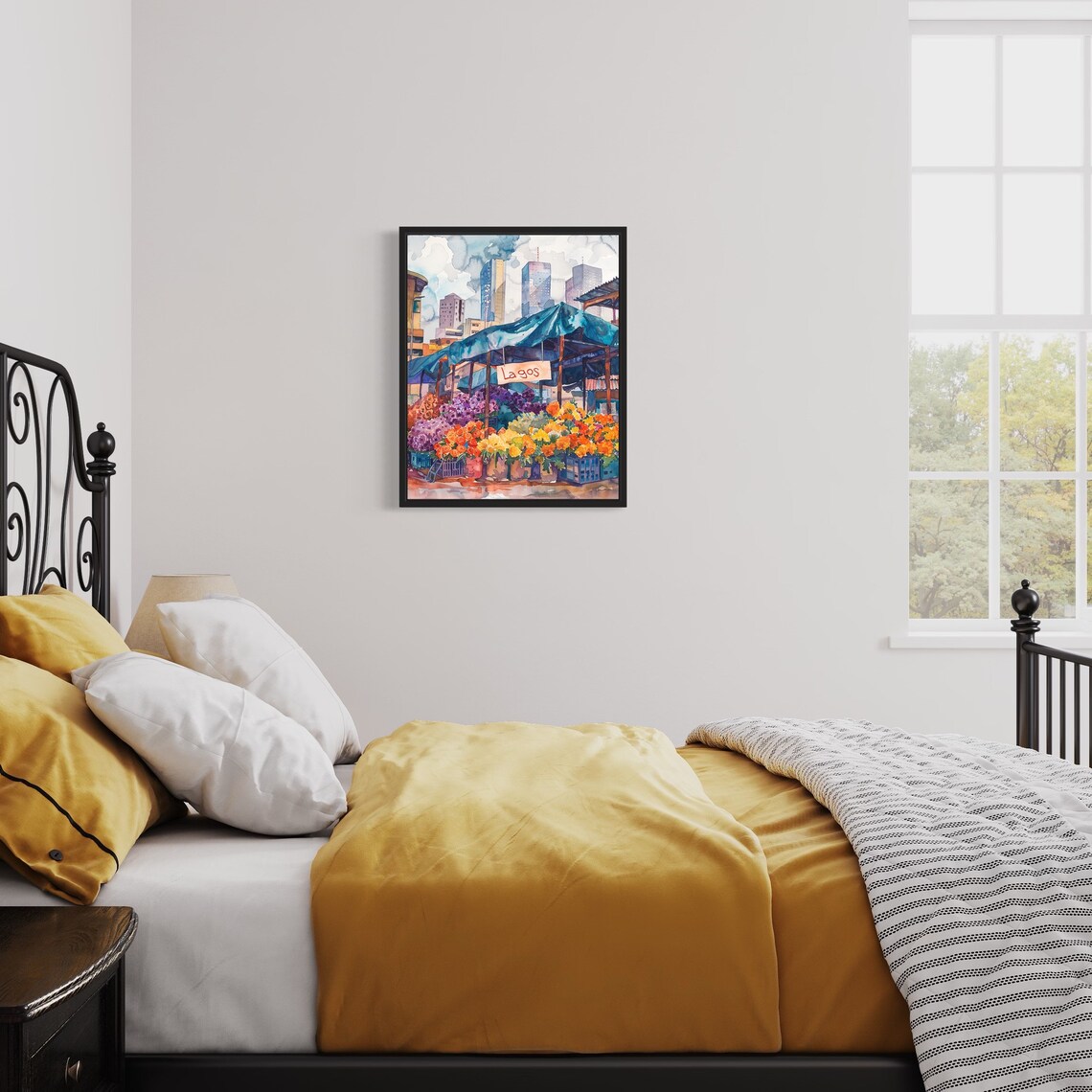 Lagos Nigeria Modern Skyline Watercolor Flower Market Poster - Image 3
