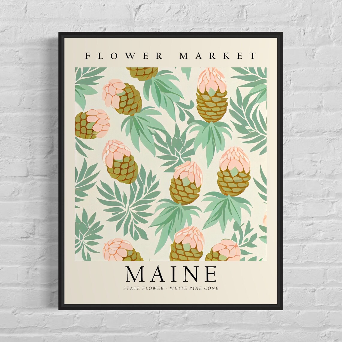 Maine State Flower Market Art Print, Neutral Botanical